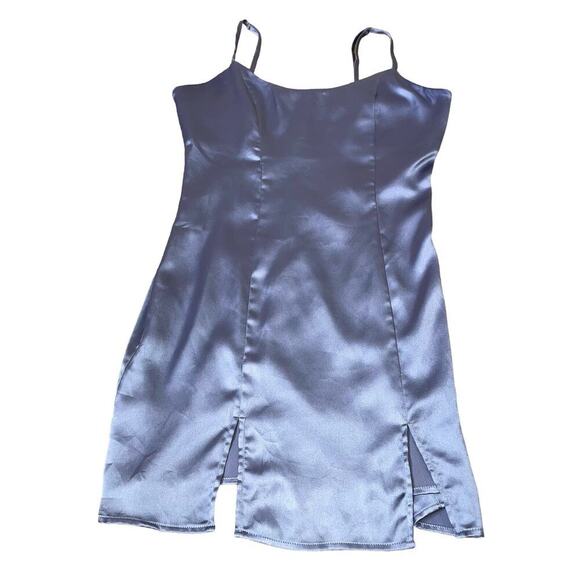 Forever 21 slip dress satin feel mini spaghetti strap Periwinkle blue SZ M sexy - Picture 5 of 9